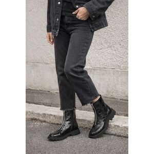 NIB Katy Perry The Darling Combat Boot Black Faux Croc Lug Sole Zip Women 9